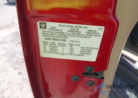 2004 Chevrolet Trailblazer Ext Lt from USA, damaged, VIN 1GNET16S846101695